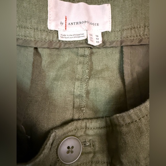 Anthropologie Ankle Tie Linen Trousers in Dark Olive Size 12 - Picture 10 of 10